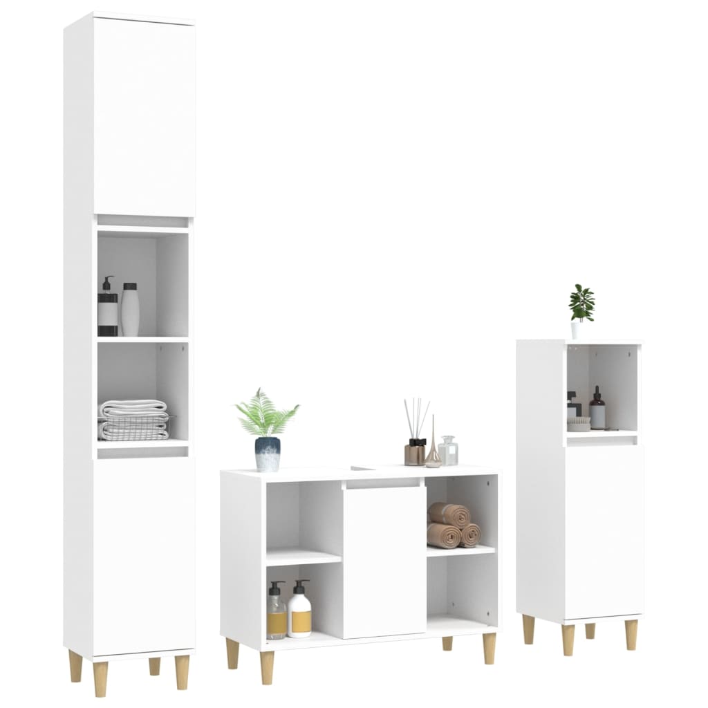 vidaXL 3 részes fehér szerelt fa fürdőszobai bútorszett - Image 3