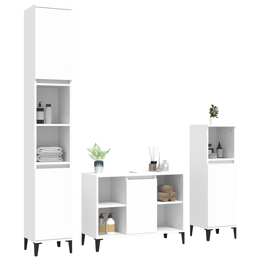 vidaXL 3 részes fehér szerelt fa fürdőszobai bútorszett - Image 3