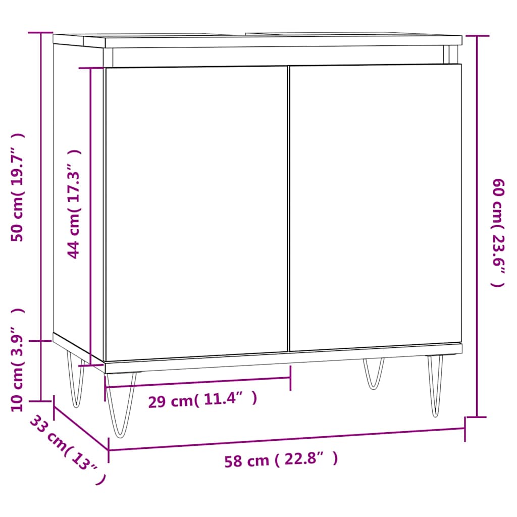 vidaXL fekete szerelt fa mosdószekrény 58x33x60 cm - Image 11