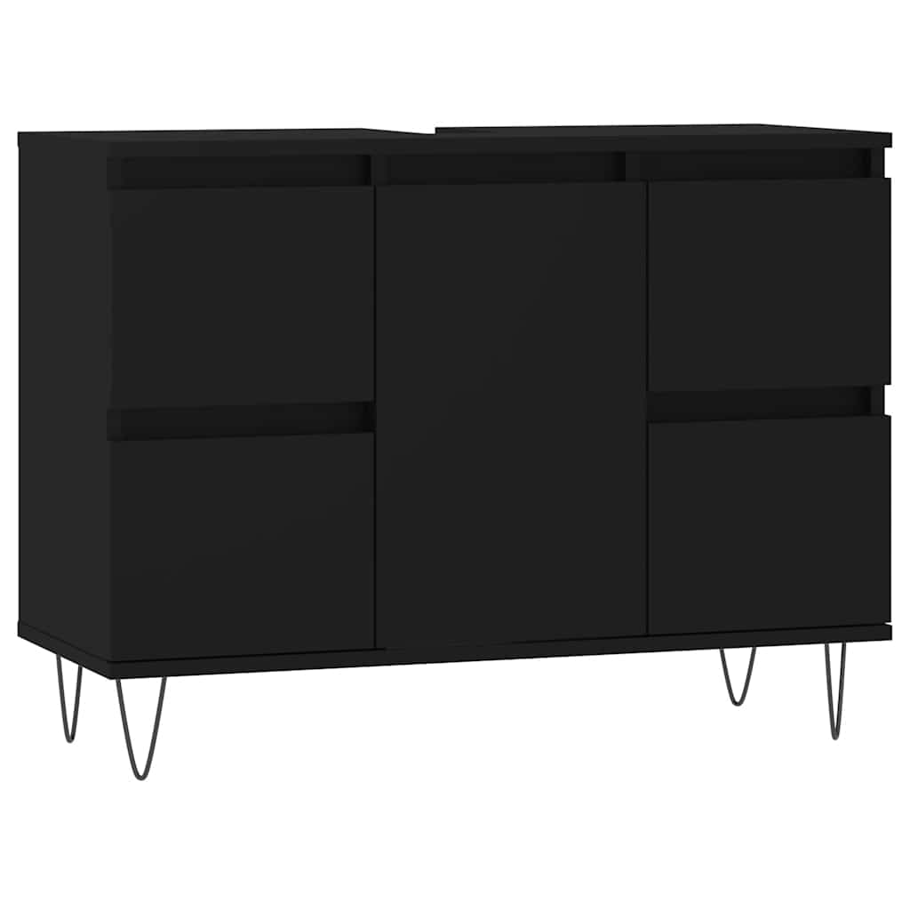 vidaXL fekete szerelt fa mosdószekrény 80 x 33 x 60 cm - Image 2