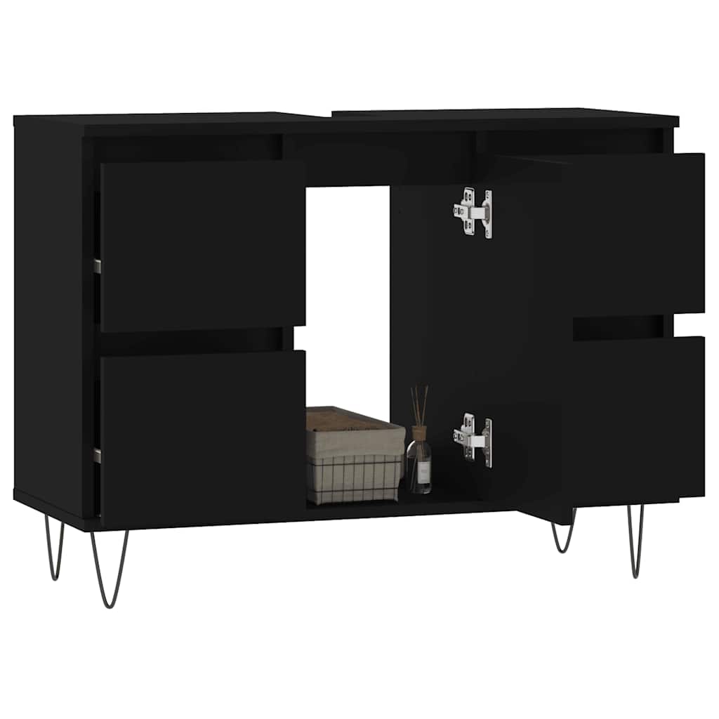 vidaXL fekete szerelt fa mosdószekrény 80 x 33 x 60 cm - Image 3