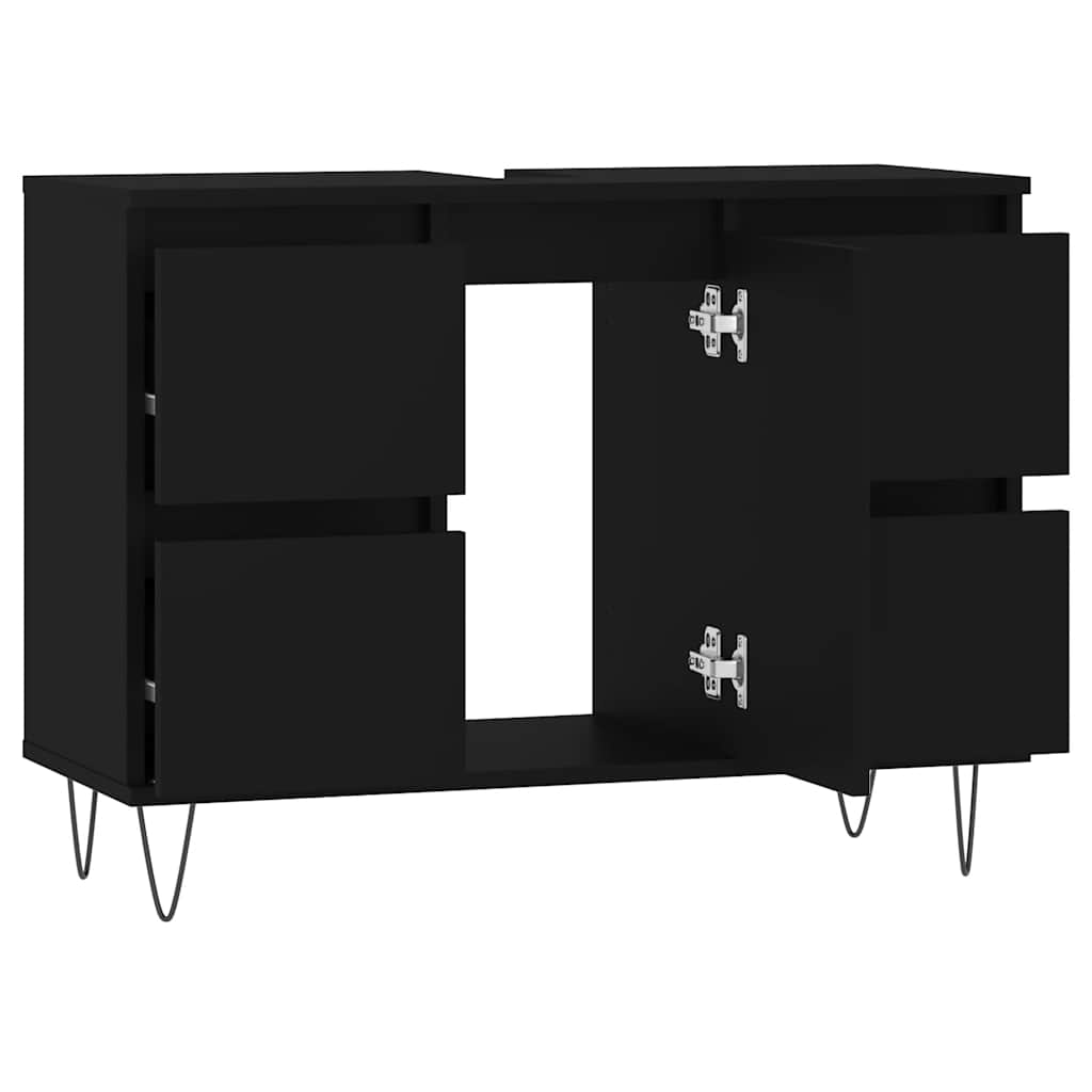 vidaXL fekete szerelt fa mosdószekrény 80 x 33 x 60 cm - Image 5
