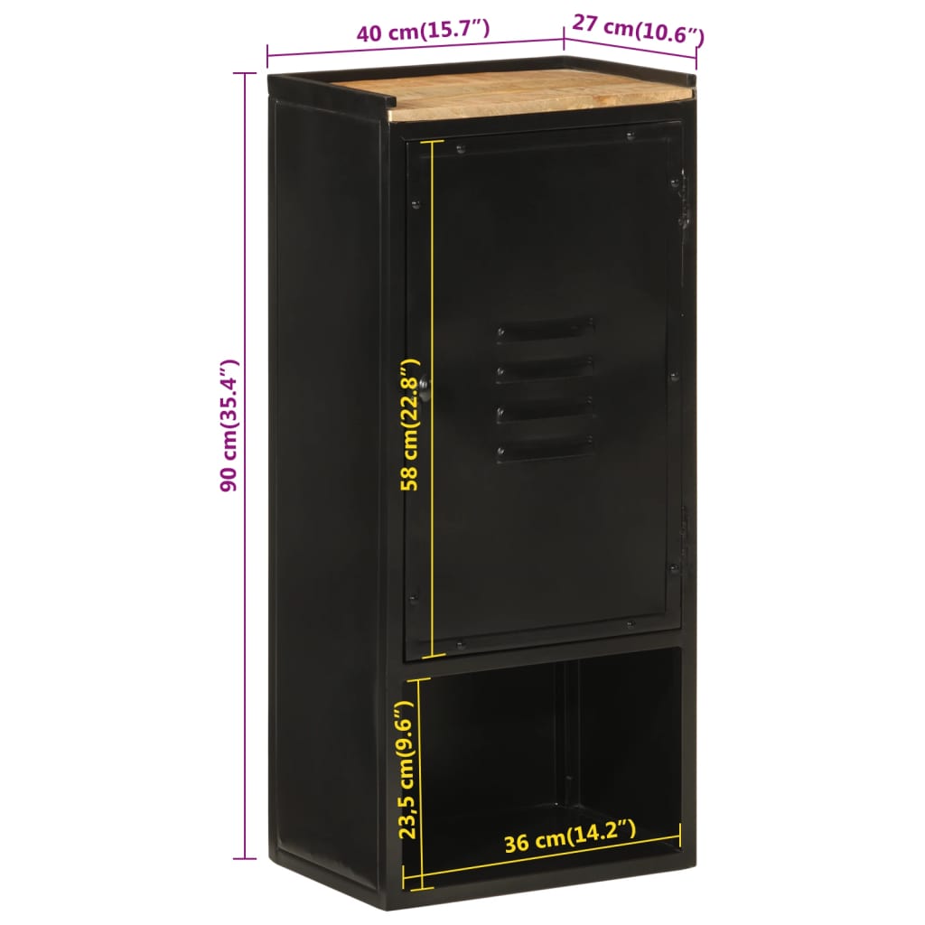 vidaXL vas és tömör mangófa fürdőszobai szekrény 40 x 27 x 90 cm - Image 10