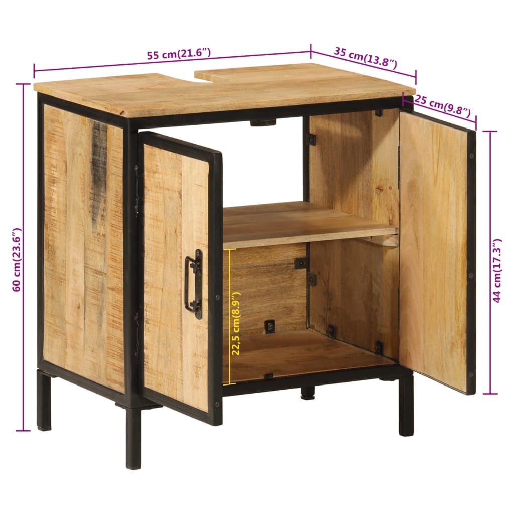 vidaXL vas és tömör mangófa fürdőszobai mosdószekrény 55 x 35 x 60 cm - Image 11