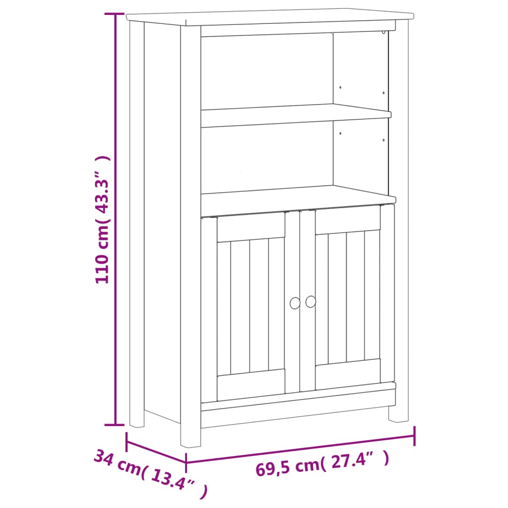vidaXL BERG fekete tömör fenyőfa fürdőszobaszekrény 69,5 x 34 x 110 cm - Image 8