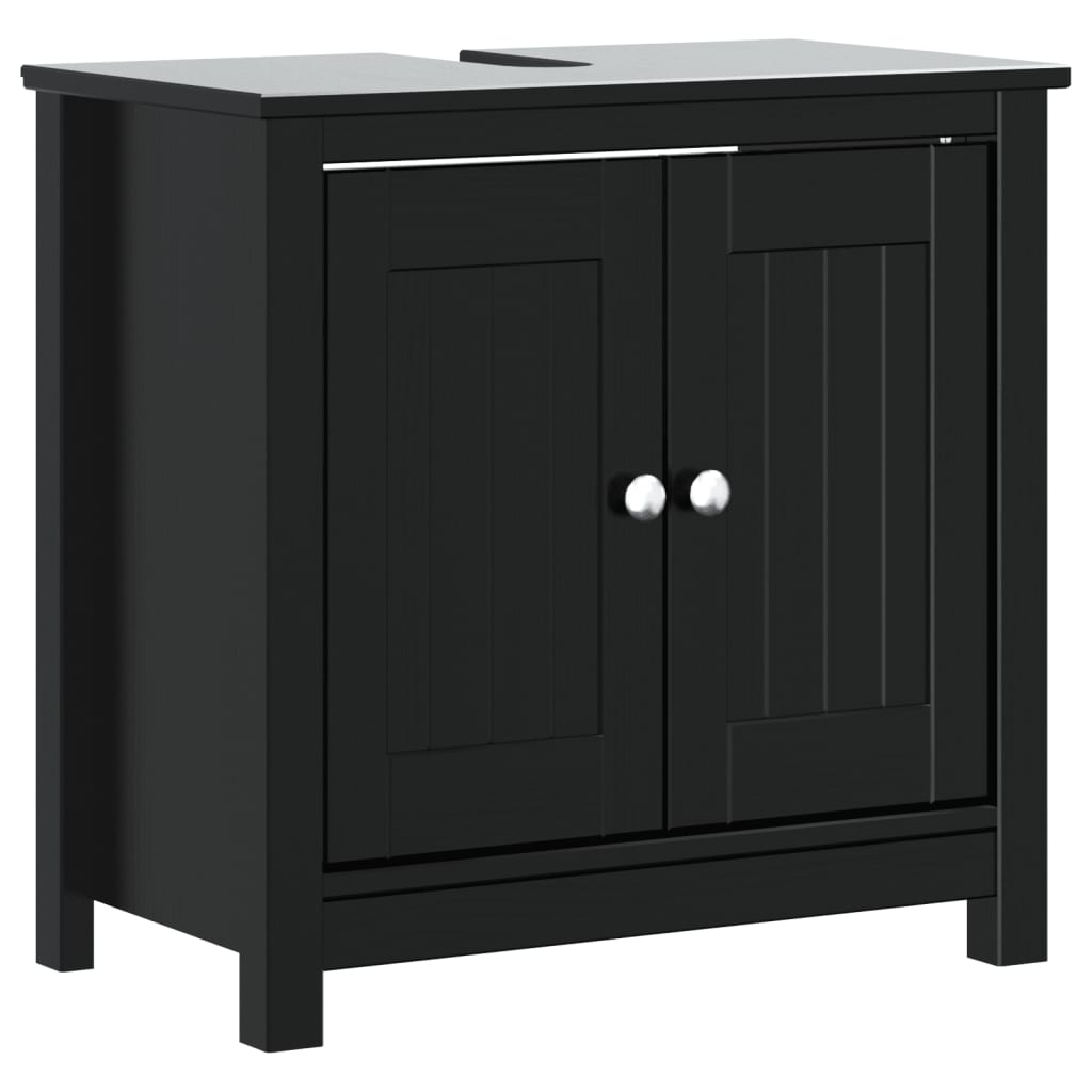 vidaXL BERG fekete tömör fenyőfa fürdőszobaszekrény 60x34x59 cm - Image 2