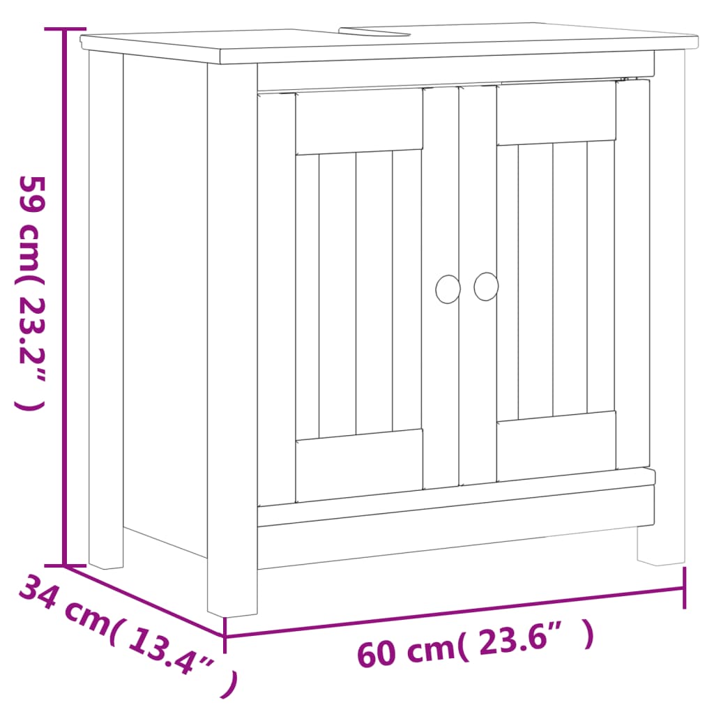 vidaXL BERG fekete tömör fenyőfa fürdőszobaszekrény 60x34x59 cm - Image 8