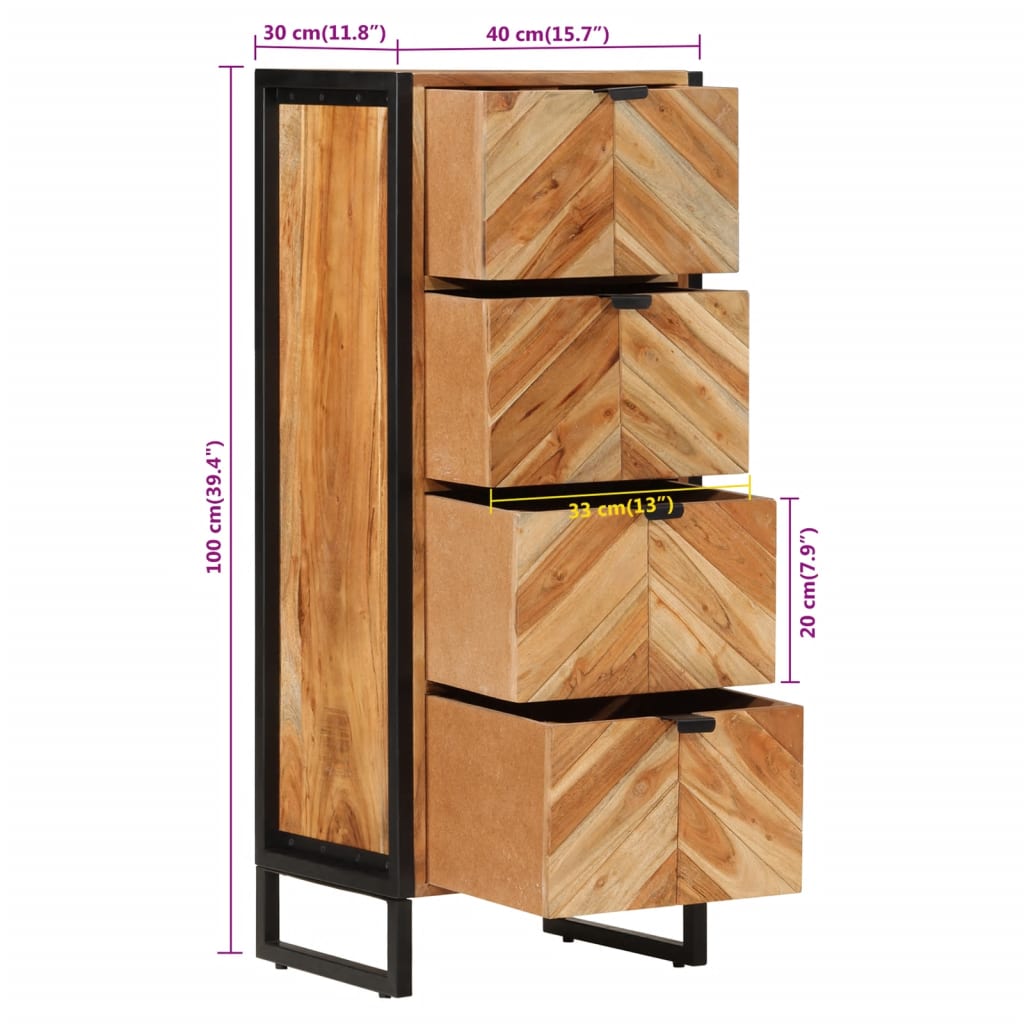 vidaXL tömör akácfa fürdőszobaszekrény 40 x 30 x 100 cm - Image 10