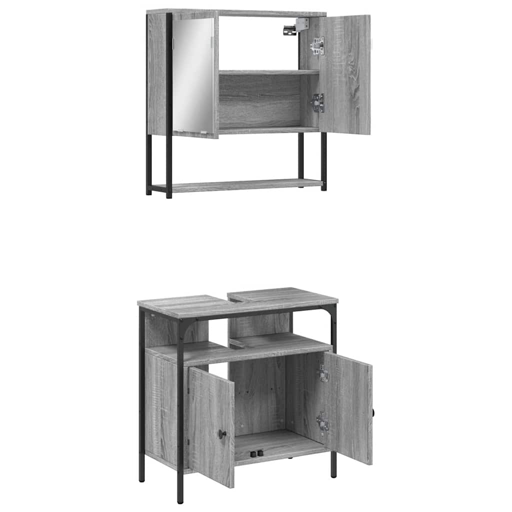 vidaXL 2 részes szürke sonoma színű szerelt fa fürdőszobai bútorszett - Image 6