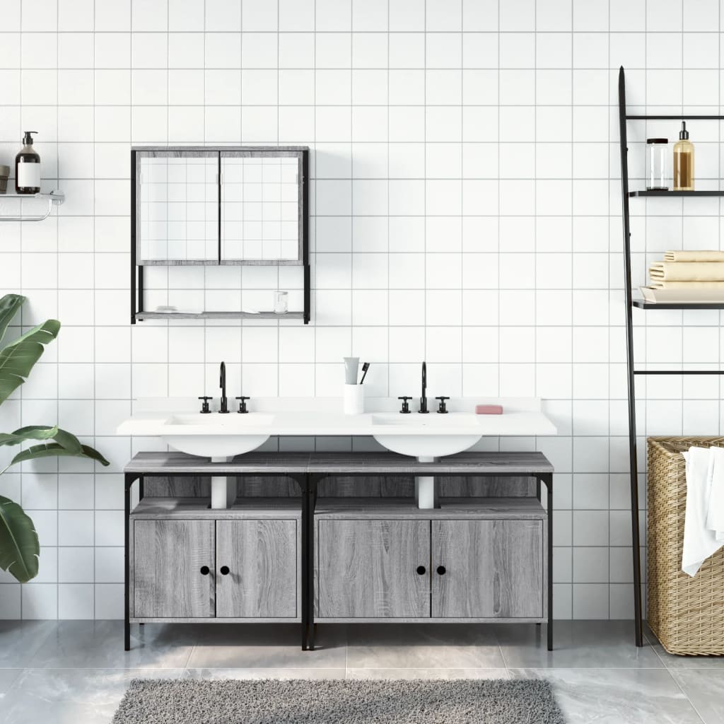 vidaXL 3 részes szürke sonoma színű szerelt fa fürdőszobai bútorszett - Image 3