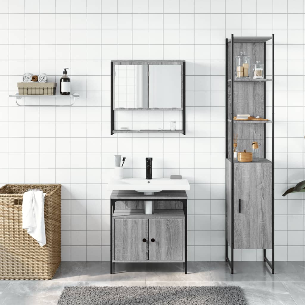 vidaXL 3 részes szürke sonoma színű szerelt fa fürdőszobai bútorszett - Image 3