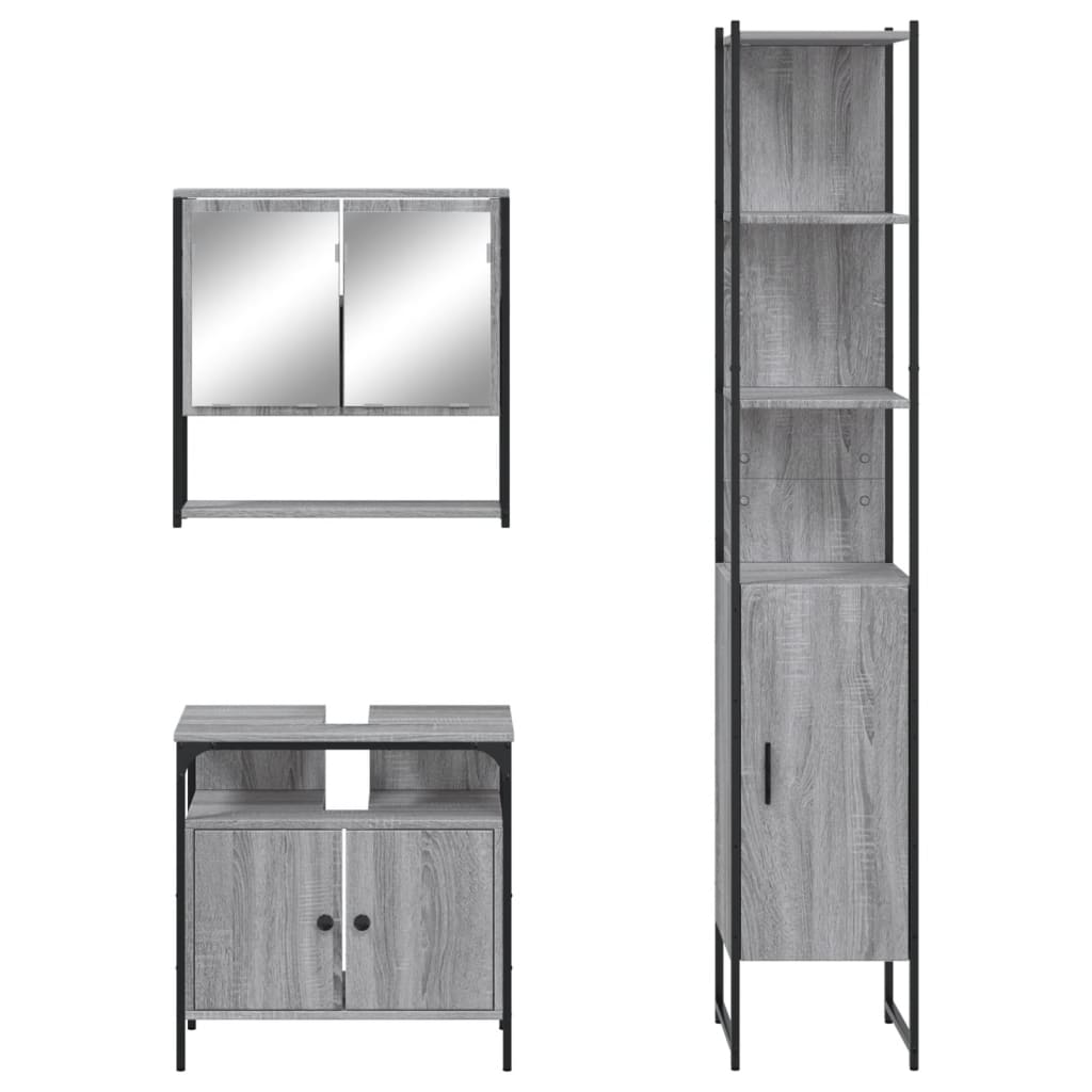 vidaXL 3 részes szürke sonoma színű szerelt fa fürdőszobai bútorszett - Image 6