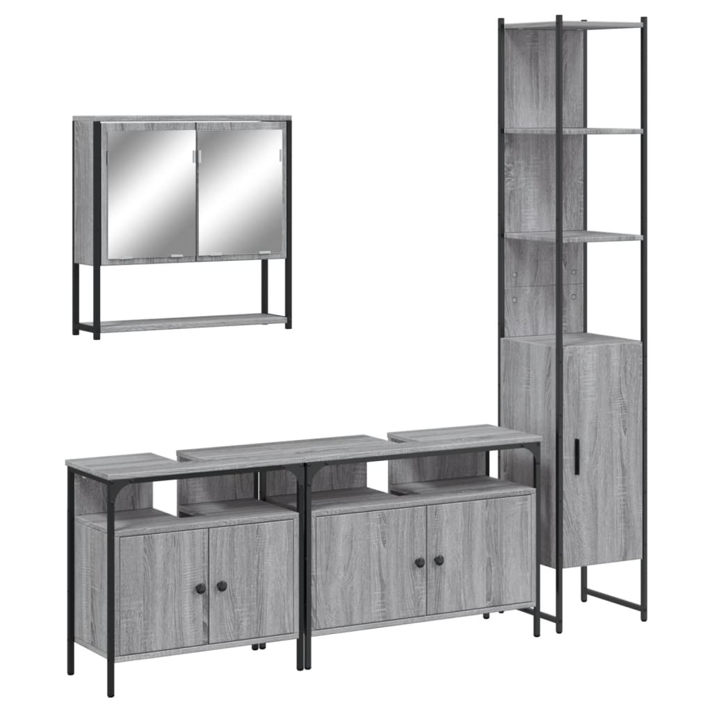 vidaXL 4 részes szürke sonoma színű szerelt fa fürdőszobai bútorszett - Image 2