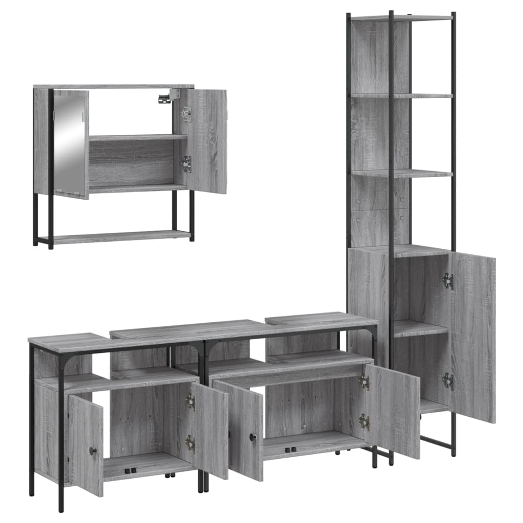 vidaXL 4 részes szürke sonoma színű szerelt fa fürdőszobai bútorszett - Image 5