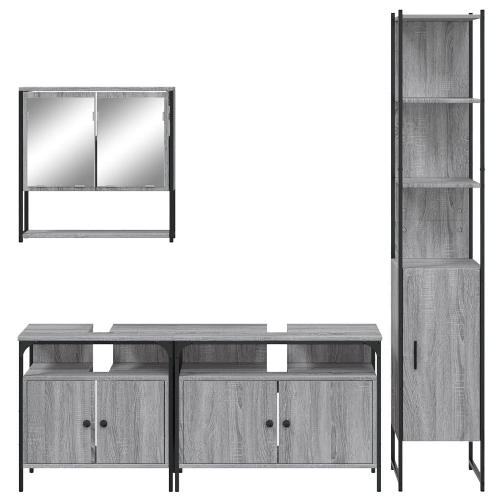 vidaXL 4 részes szürke sonoma színű szerelt fa fürdőszobai bútorszett - Image 6