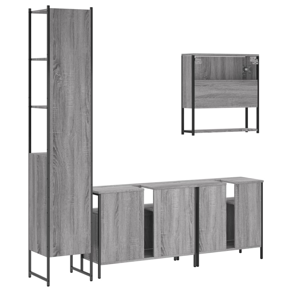 vidaXL 4 részes szürke sonoma színű szerelt fa fürdőszobai bútorszett - Image 8
