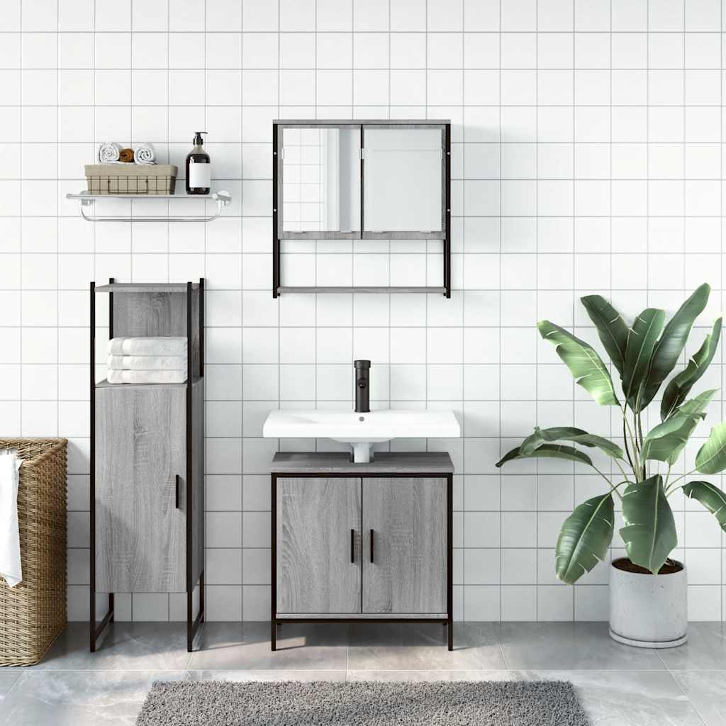 vidaXL 3 részes szürke sonoma színű szerelt fa fürdőszobai bútorszett - Image 3