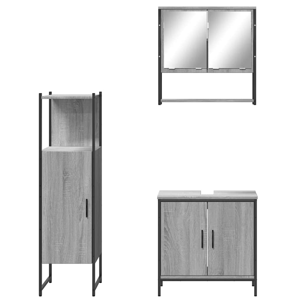 vidaXL 3 részes szürke sonoma színű szerelt fa fürdőszobai bútorszett - Image 6
