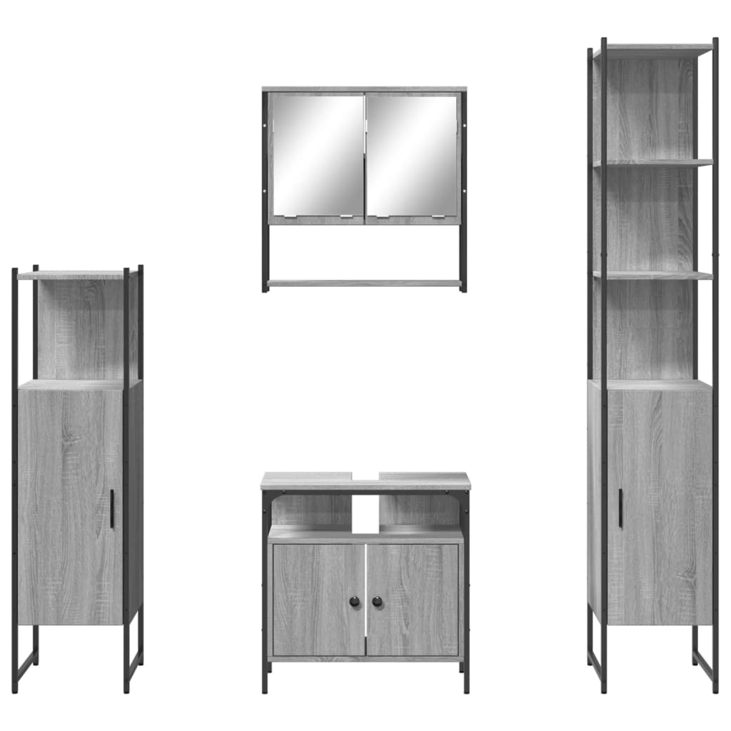vidaXL 4 részes szürke sonoma színű szerelt fa fürdőszobai bútorszett - Image 6