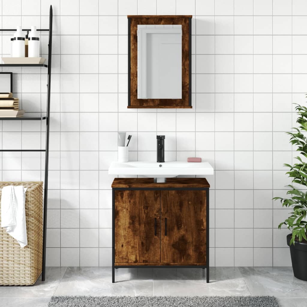 vidaXL 2 részes füstös tölgy színű szerelt fa fürdőszobai bútorszett - Image 3