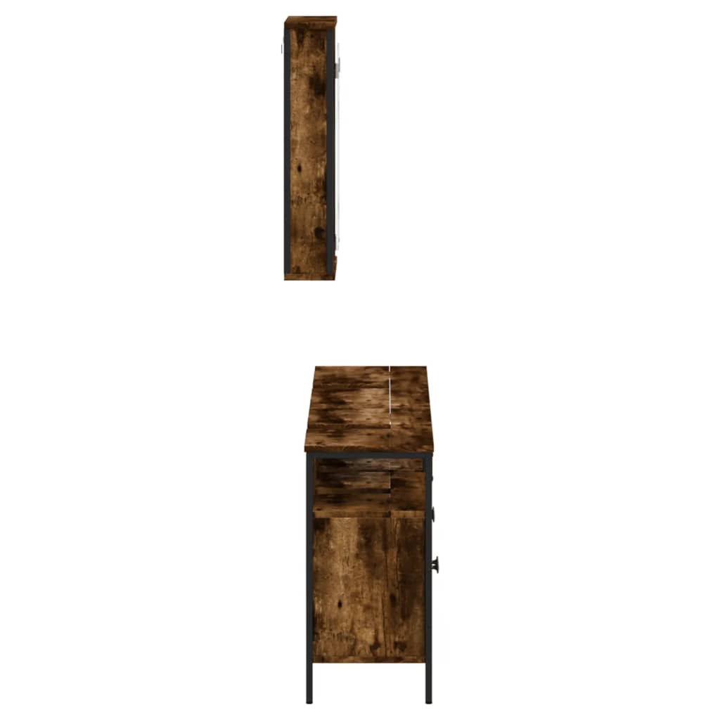 vidaXL 3 részes füstös tölgy színű szerelt fa fürdőszobai bútorszett - Image 7