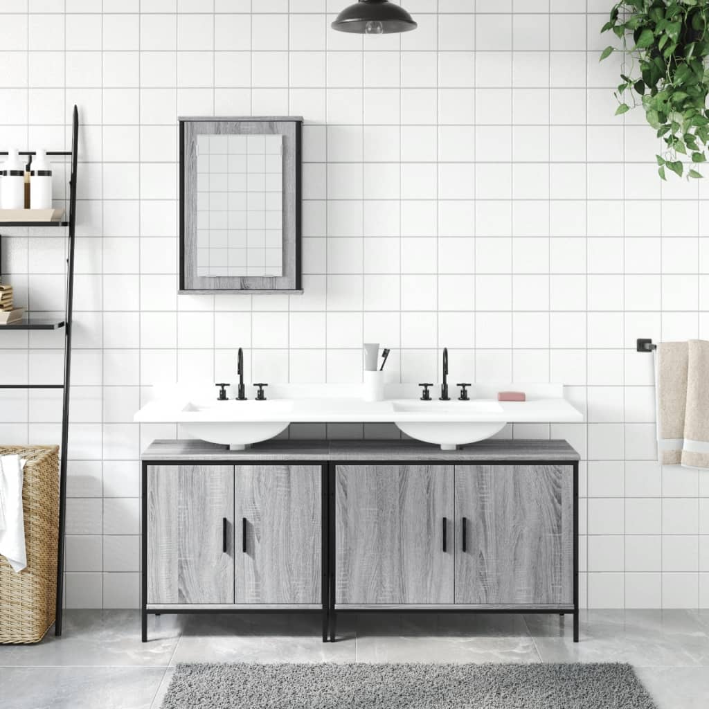 vidaXL 3 részes szürke sonoma színű szerelt fa fürdőszobai bútorszett - Image 3
