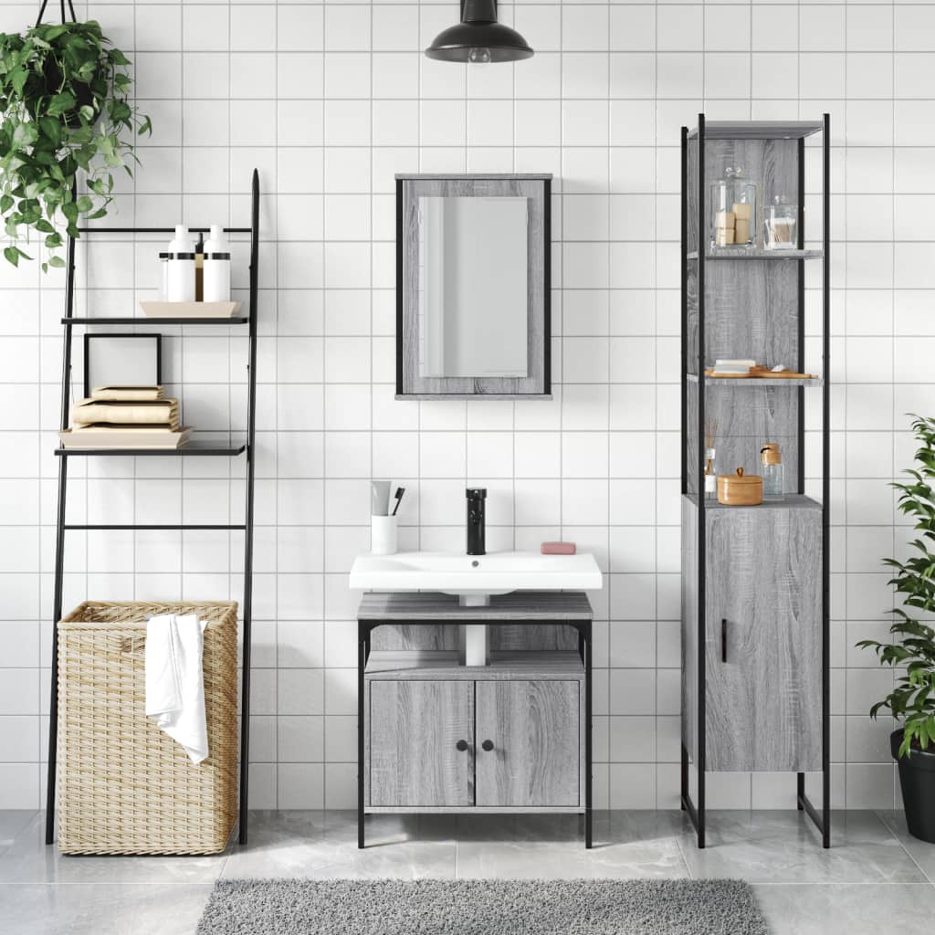 vidaXL 3 részes szürke sonoma színű szerelt fa fürdőszobai bútorszett - Image 3