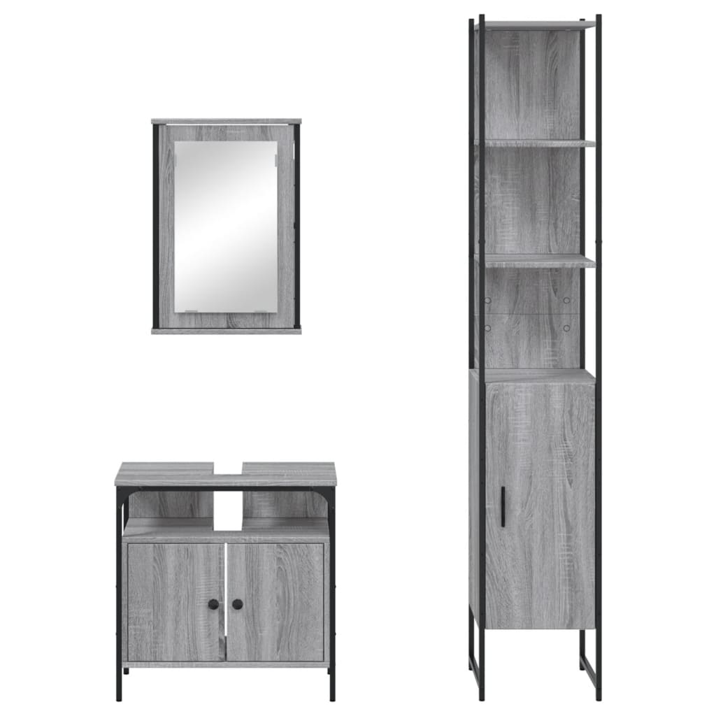 vidaXL 3 részes szürke sonoma színű szerelt fa fürdőszobai bútorszett - Image 6