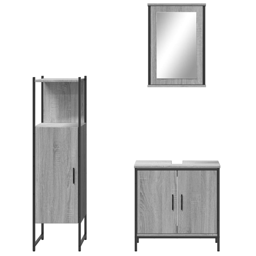 vidaXL 3 részes szürke sonoma színű szerelt fa fürdőszobai bútorszett - Image 5