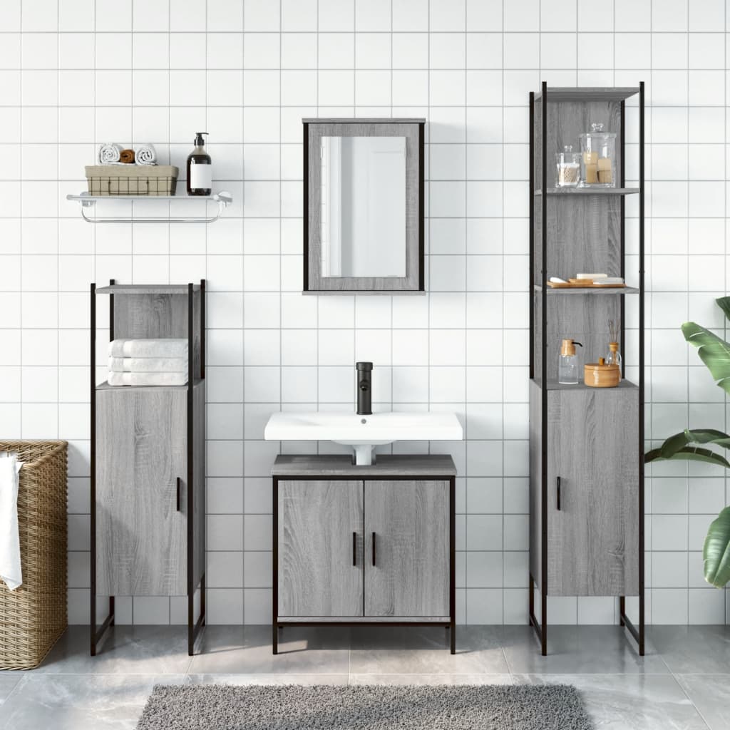 vidaXL 4 részes szürke sonoma színű szerelt fa fürdőszobai bútorszett - Image 3