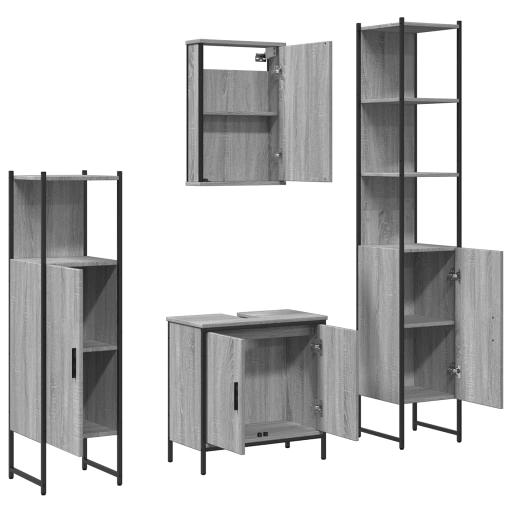 vidaXL 4 részes szürke sonoma színű szerelt fa fürdőszobai bútorszett - Image 6