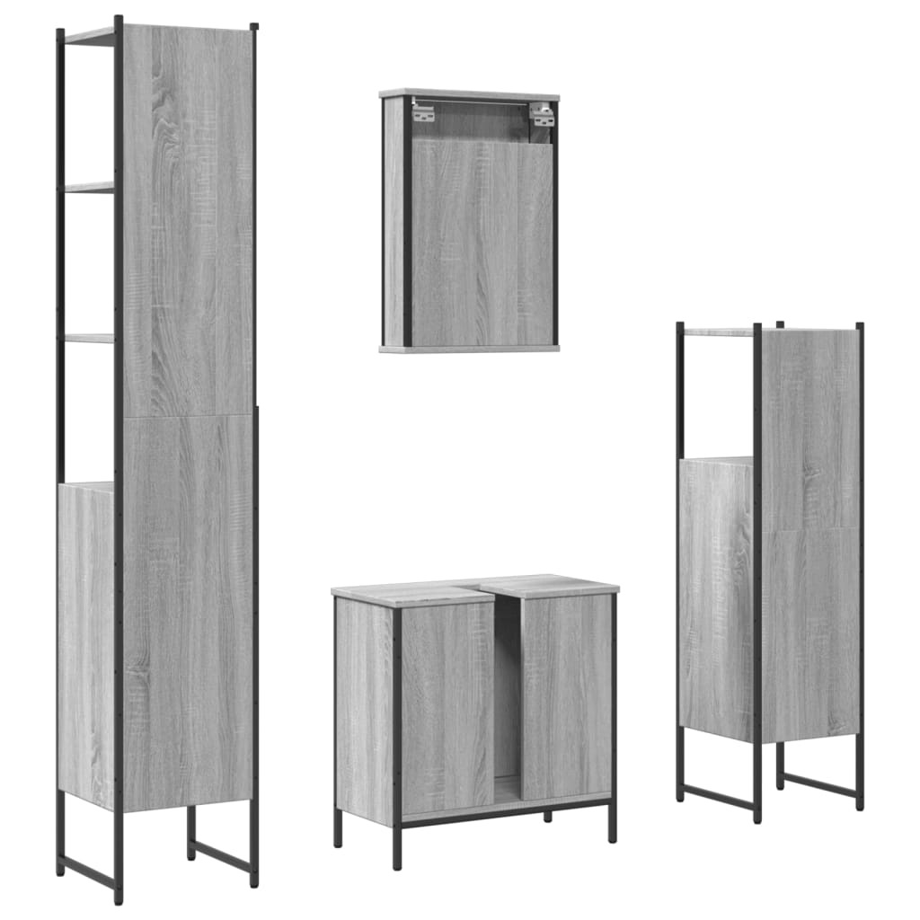 vidaXL 4 részes szürke sonoma színű szerelt fa fürdőszobai bútorszett - Image 8