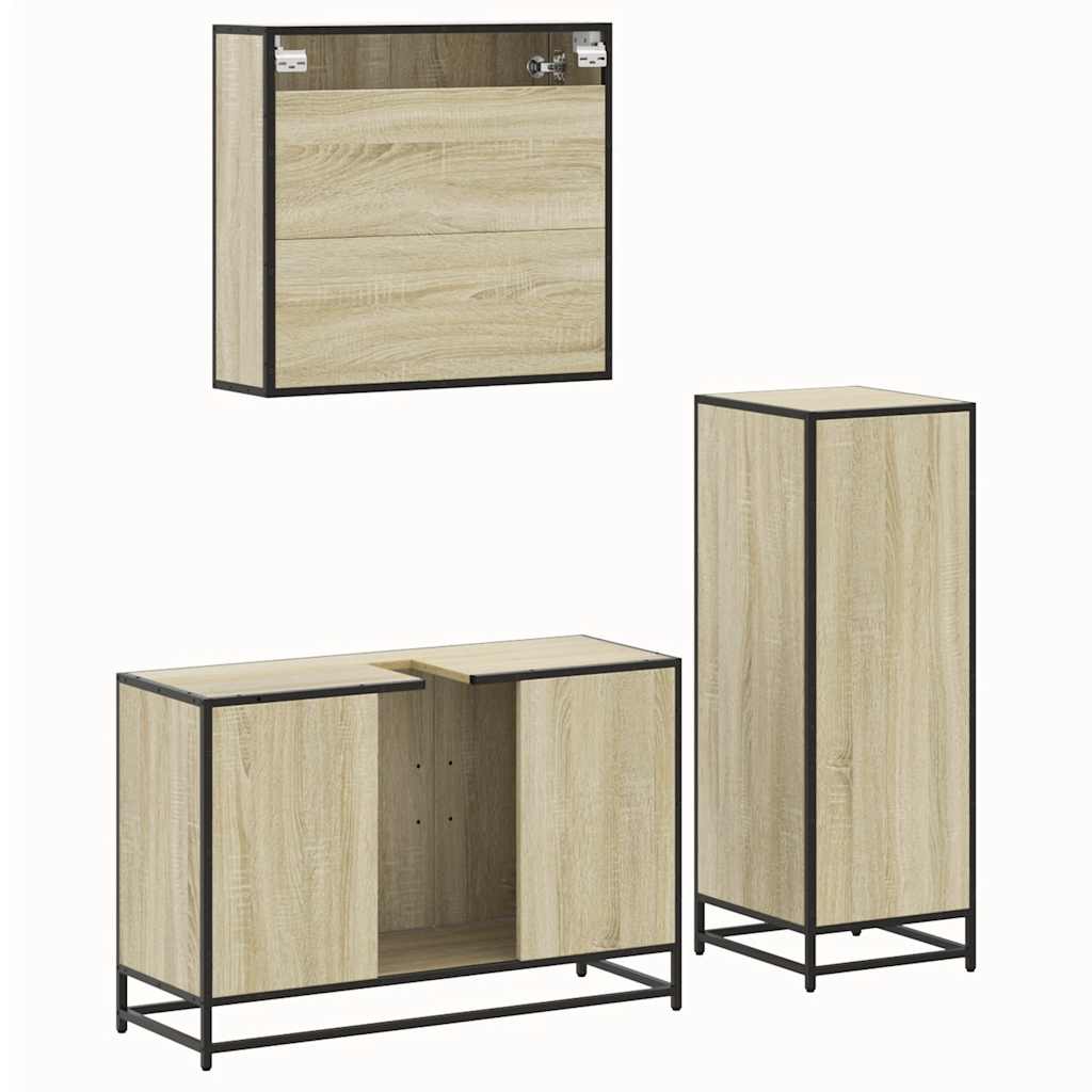 vidaXL 3 részes sonoma tölgyszínű szerelt fa fürdőszobai bútorszett - Image 8