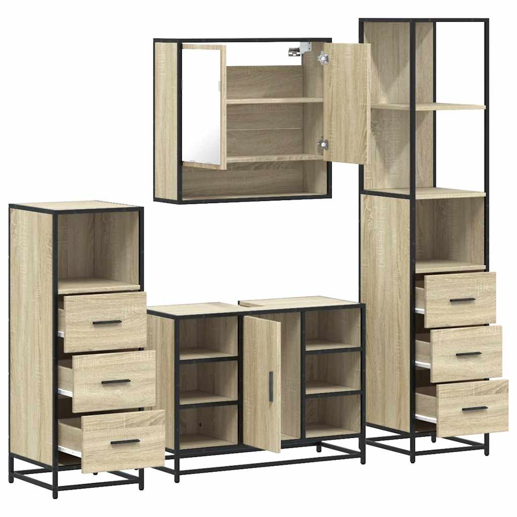 vidaXL 4 részes sonoma tölgyszínű szerelt fa fürdőszobai bútorszett - Image 6
