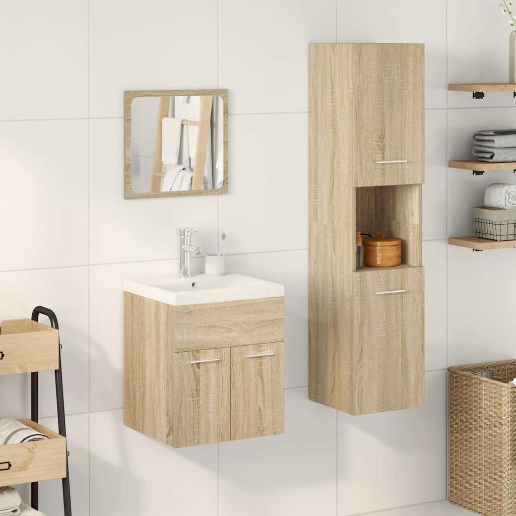 vidaXL 4 részes sonoma tölgyszínű szerelt fa fürdőszobai bútorszett - Image 3
