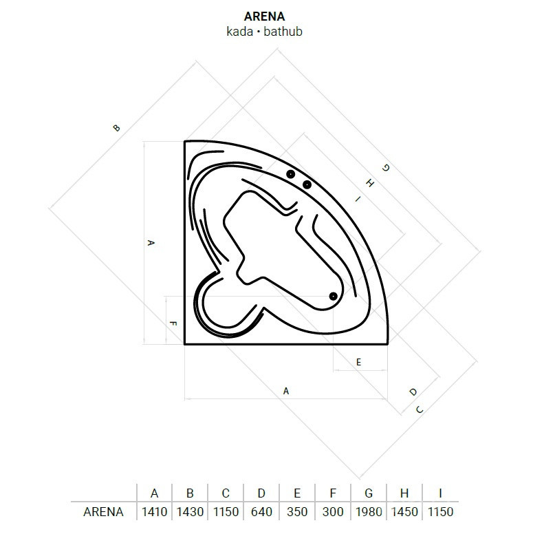 Favorit ARENA szaniter akril sarokkád - előlappal - állvánnyal - 140 x 140 cm - Image 4