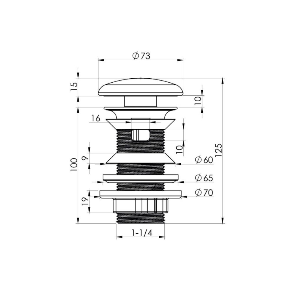 Klikk - klakk leeresztő - MATT BÉZS - túlfolyós mosdókagylóhoz - 5/4" - Ø 73 mm - Image 6