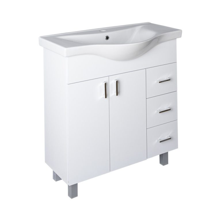 VivaStyle BIANKA 80 lábon álló fürdőszobabútor 3 fiókos Sanovit ALBATROS 10080 mosdóval 80 x 46 cm - Image 2