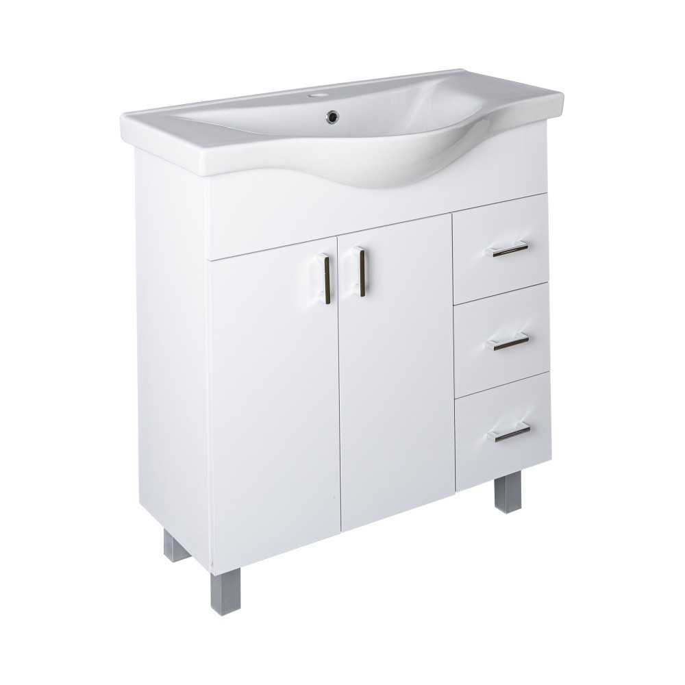VivaStyle BIANKA 80 lábon álló fürdőszobabútor 3 fiókos Sanovit ALBATROS 10080 mosdóval 80 x 46 cm - Image 2