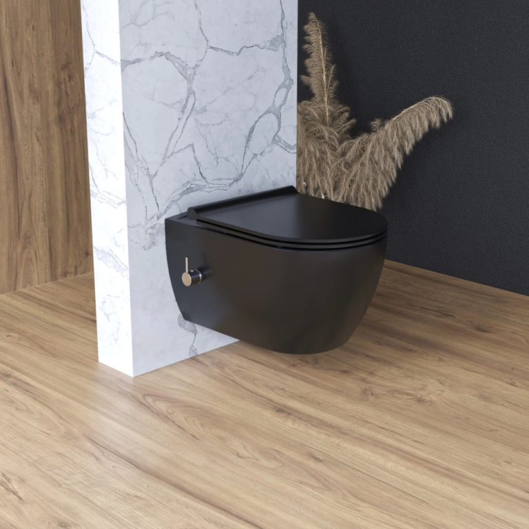 CeraStyle CITY fali WC - MATT FEKETE - BEÉPÍTETT bidé funkcióval - perem nélküli - 53 cm - Image 5