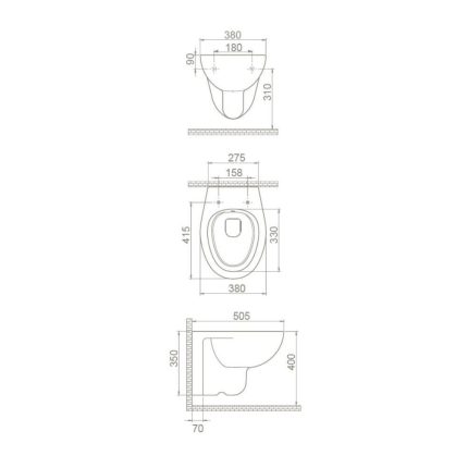 CeraStyle LILA fali WC - perem nélküli - VORTEX örvényöblítéssel
