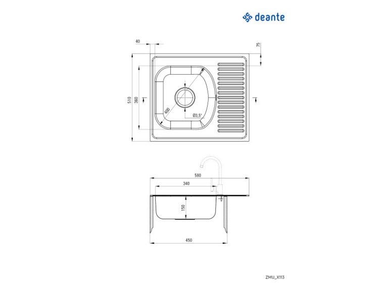 Techno acélmosogató 1 medence+rövid csepegtető - Image 2