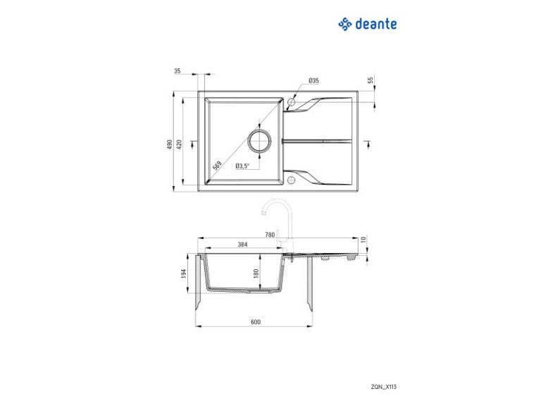 Andante gránit mosogató fémszürke 1 medence-csepegtető - Image 2