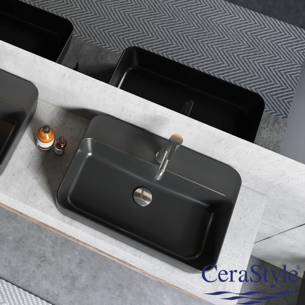 CeraStyle ONE - PULTRA ültethető - Top Counter- porcelán mosdó - MATT FEKETE - csaplyukas - 55 x45cm - Image 3