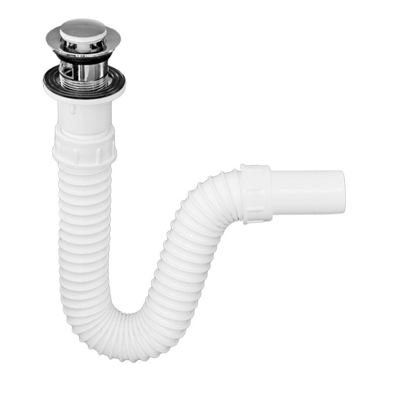 TEXO KLIKK- KLAKK króm - mosdószifon flexibilis cső - túlfolyós leeresztő - 5/4" x 0,5 m x 40 mm