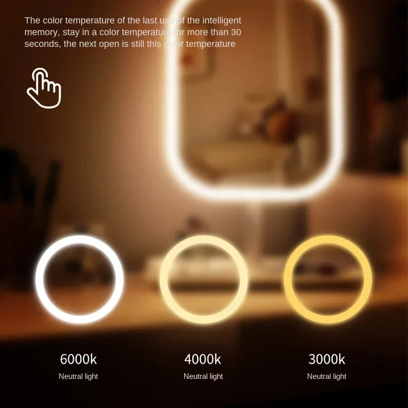 Unique Designer Vanity Mirror Three ColorsLEDLight Makeup Mirror Touch Control Desktop Mirror Bedroom Dressing Mirror - Image 5