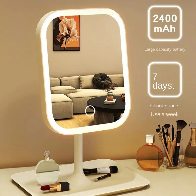 Unique Designer Vanity Mirror Three ColorsLEDLight Makeup Mirror Touch Control Desktop Mirror Bedroom Dressing Mirror - Image 2