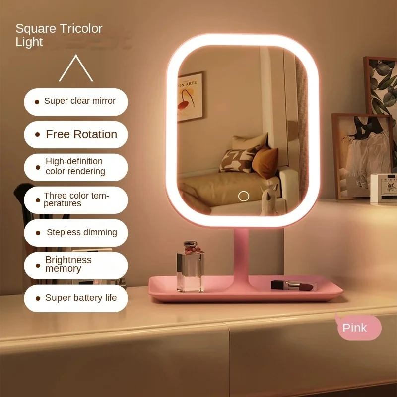 Unique Designer Vanity Mirror Three ColorsLEDLight Makeup Mirror Touch Control Desktop Mirror Bedroom Dressing Mirror - Image 6