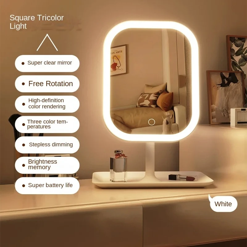 Unique Designer Vanity Mirror Three ColorsLEDLight Makeup Mirror Touch Control Desktop Mirror Bedroom Dressing Mirror - Image 4
