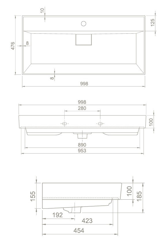 TMP LUX 100 fali fürdőszobabútor - CeraStyle SHARP FEKETE mosdóval - 100 x 48 cm